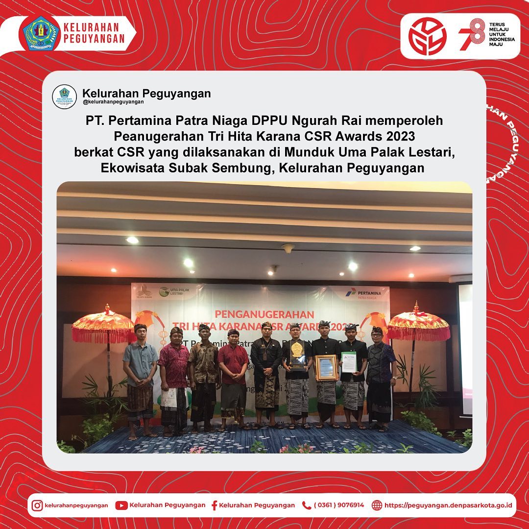 LURAH PEGUYANGAN MENGHADIRI PENGANUGERAHAN TRI HITA KARANA CSR AWARDS 2023