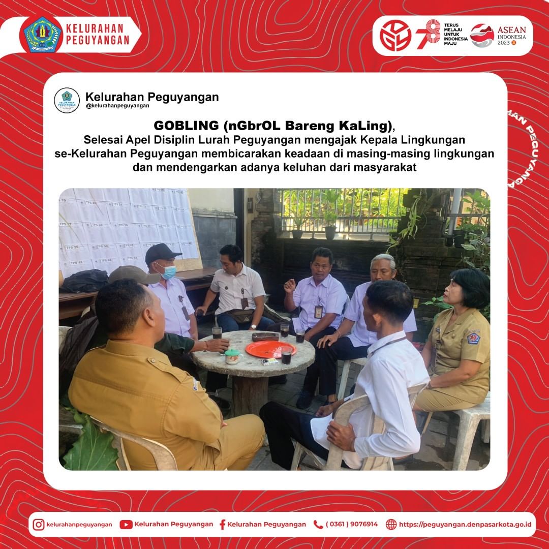 LURAH PEGUYANGAN MENGAJAK KEPALA LINGKUNGAN SE-KELURAHAN PEGUYANGAN MEMBICARAKAN KEADAAN DI MASING-MASING LINGKUNGAN 