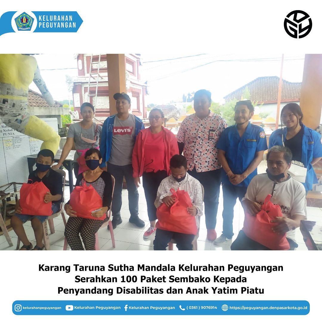 KARANG TARUNA SUTHA MANDALA KELURAHAN PEGUYANGAN SERAHKAN 100 PAKET SEMBAKO KEPADA PENYANDANG DISABILITAS DAN ANAK YATIM PIATU 