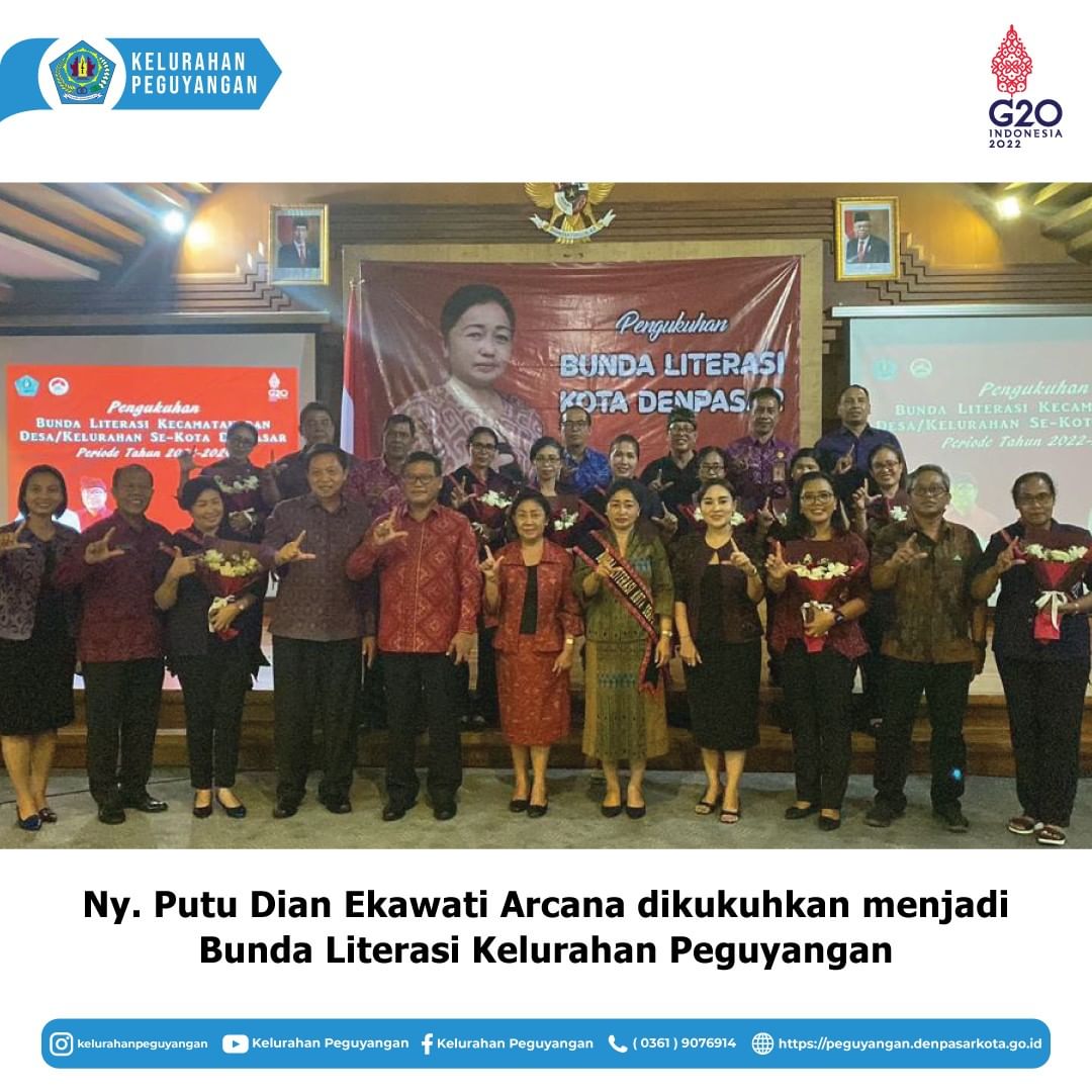 NY. PUTU DIAN EKAWATI ARCANA DIKUKUHKAN MENJADI BUNDA LITERASI KELURAHAN PEGUYANGAN.